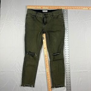 Free People High Rise Distressed Skinny Jeans Olive Green Size 27